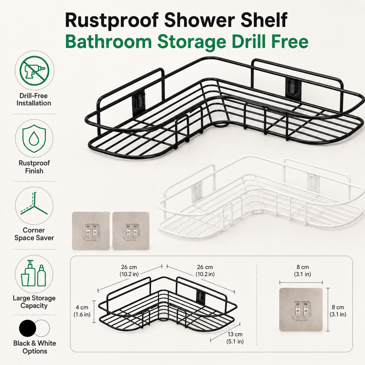 Drill-Free Rustproof Shower Shelf