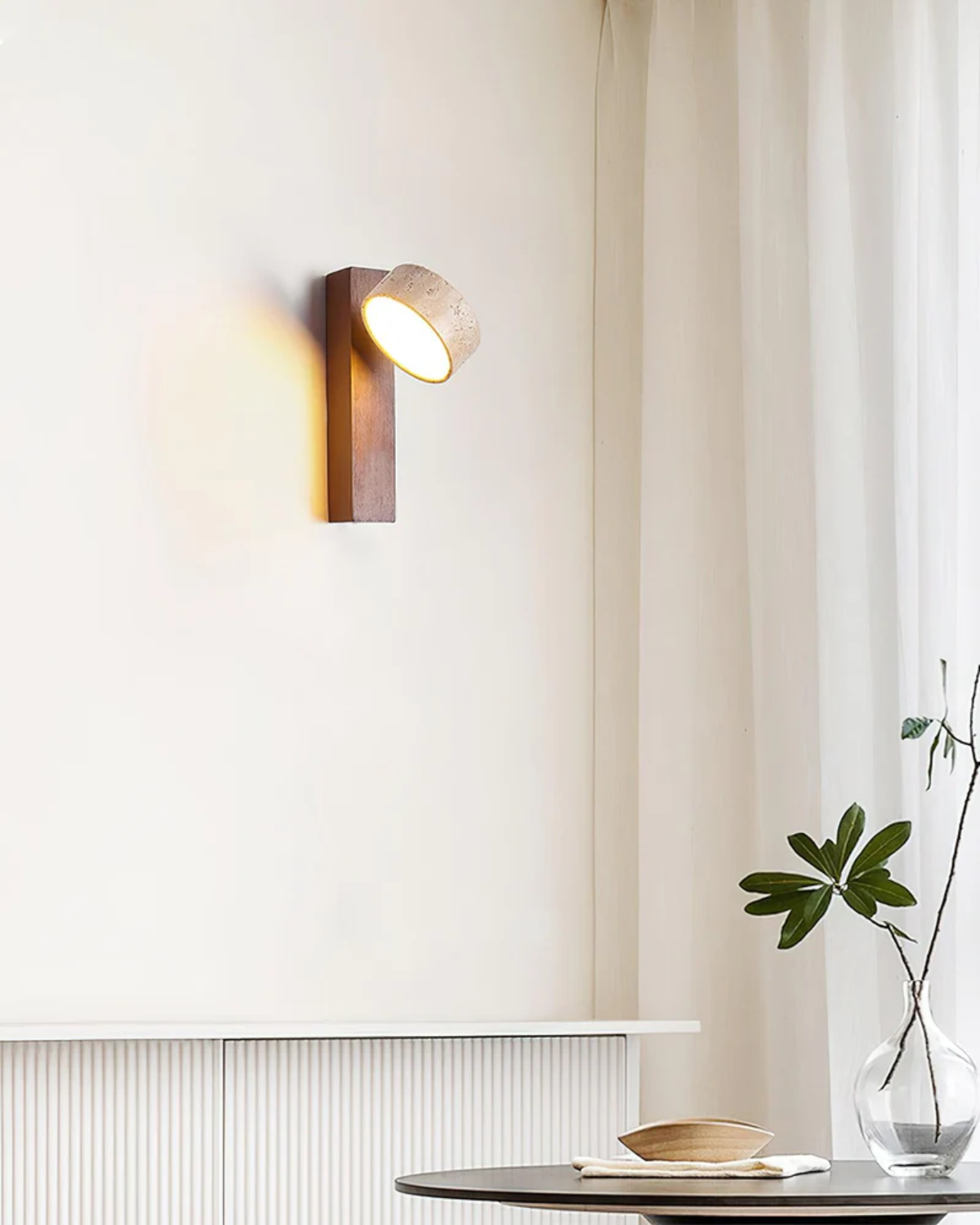 Travertine and Walnut Wall Lamp