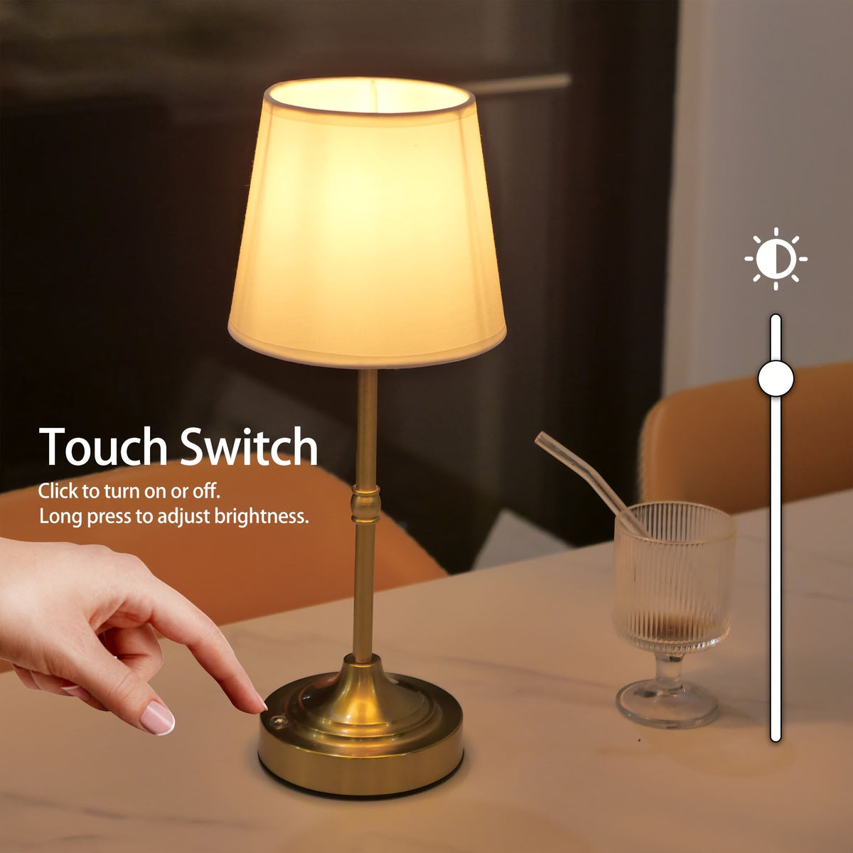 Cordless Brushed Metal Table Lamp