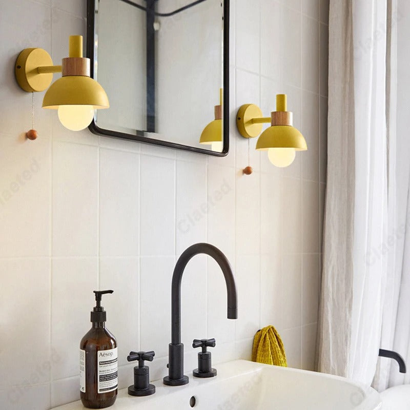 Wood Accent Pull-Switch Wall Lamp