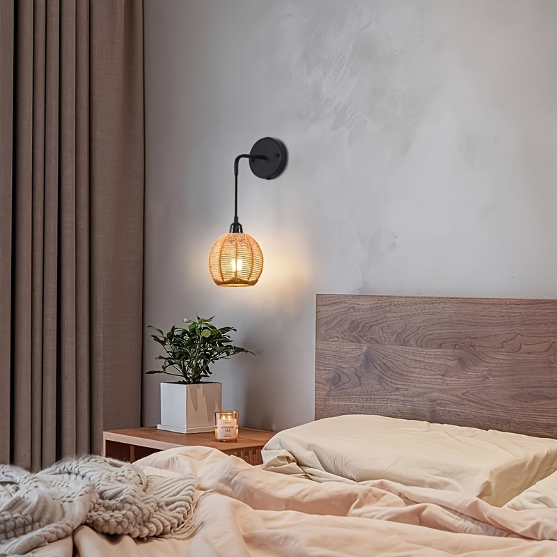 Boho Rattan Adjustable Wall Lamp