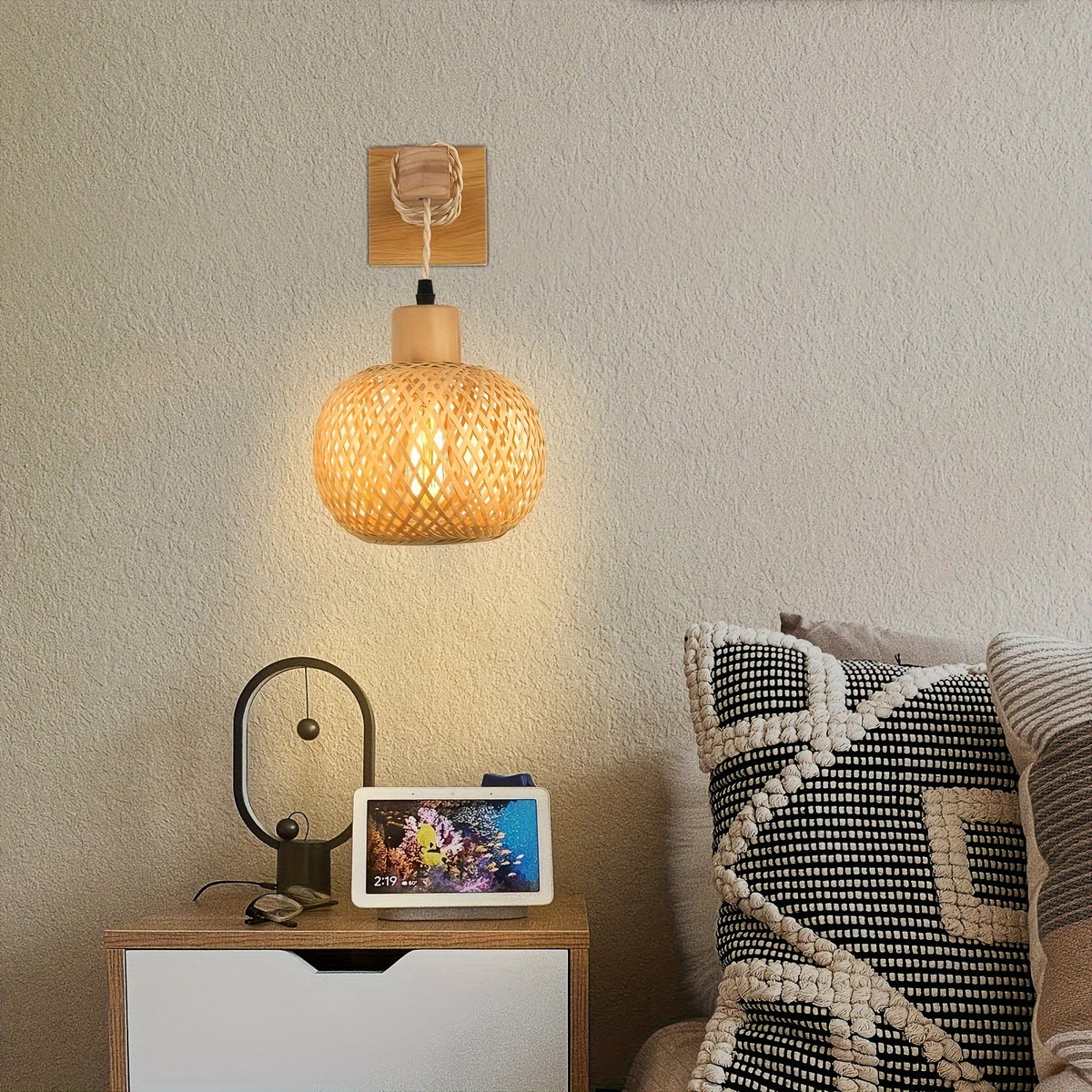 Rustic Rattan and Wood Sconce