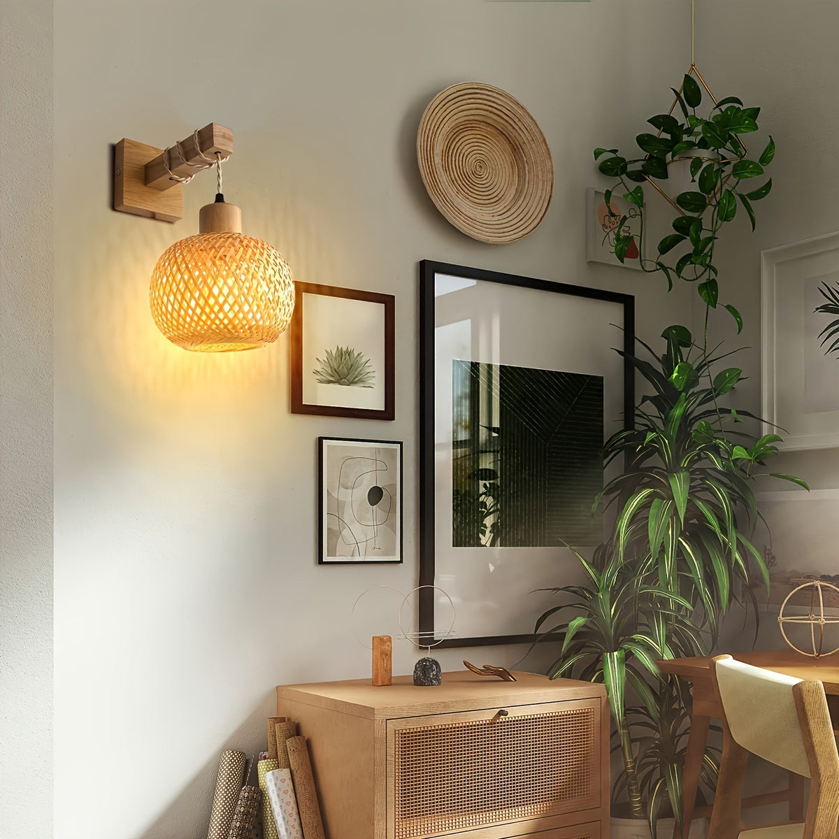 Rustic Rattan and Wood Sconce