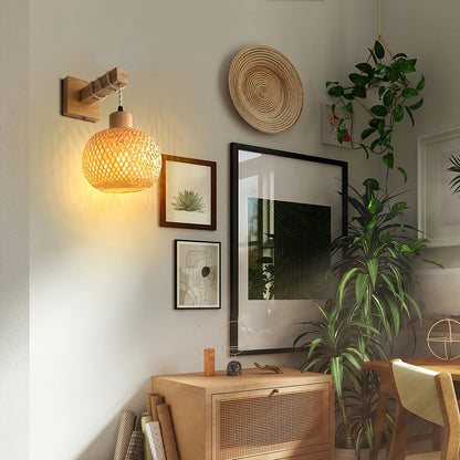 Rustic Rattan and Wood Sconce