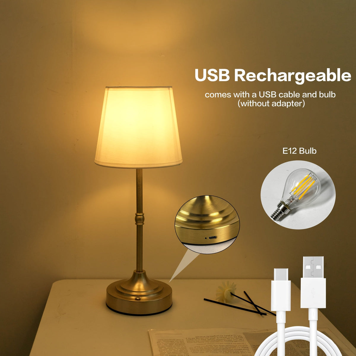 Cordless Brushed Metal Table Lamp