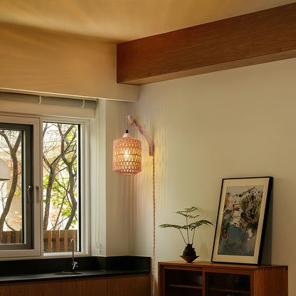 Boho Rattan Plug-In Wall Lamp