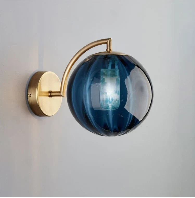 Brass and Tinted Glass Ball Sconce