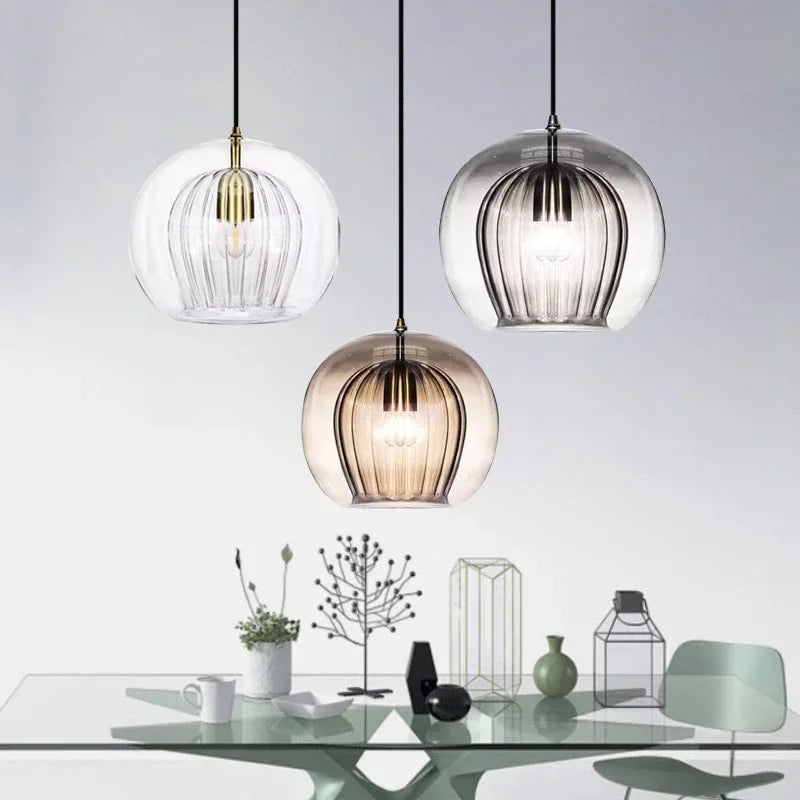Ribbed Glass Sphere Pendant