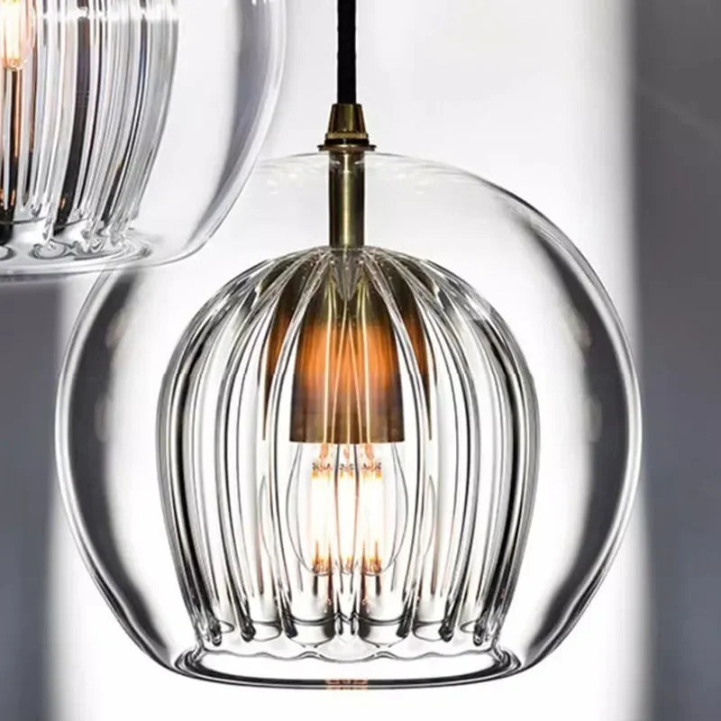 Ribbed Glass Sphere Pendant