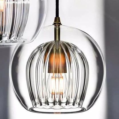 Ribbed Glass Sphere Pendant