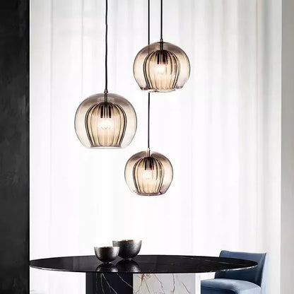 Ribbed Glass Sphere Pendant