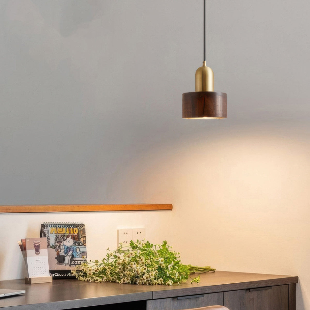 Walnut and Brass Cylinder Pendant