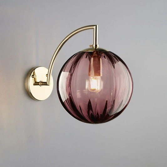 Brass and Tinted Glass Ball Sconce