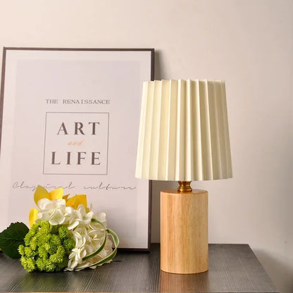 Pleated Shade Wood Base Lamp