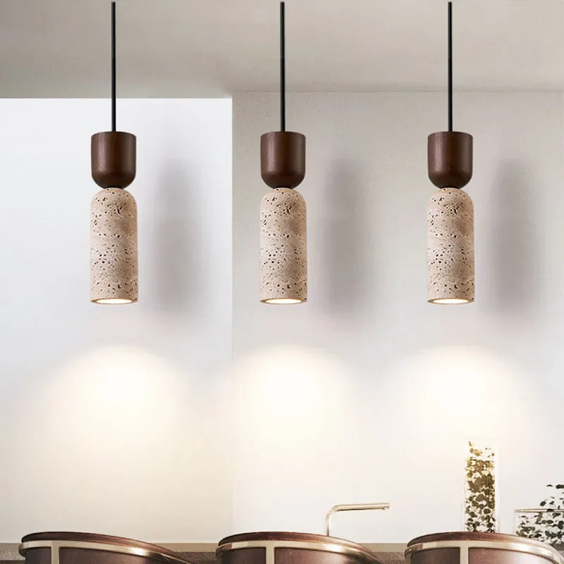 Travertine and Walnut Pendant