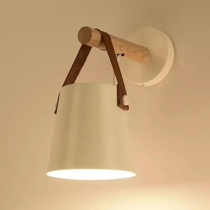 Wood and Leather Hanging Wall Lamp