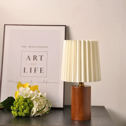 Pleated Shade Wood Base Lamp