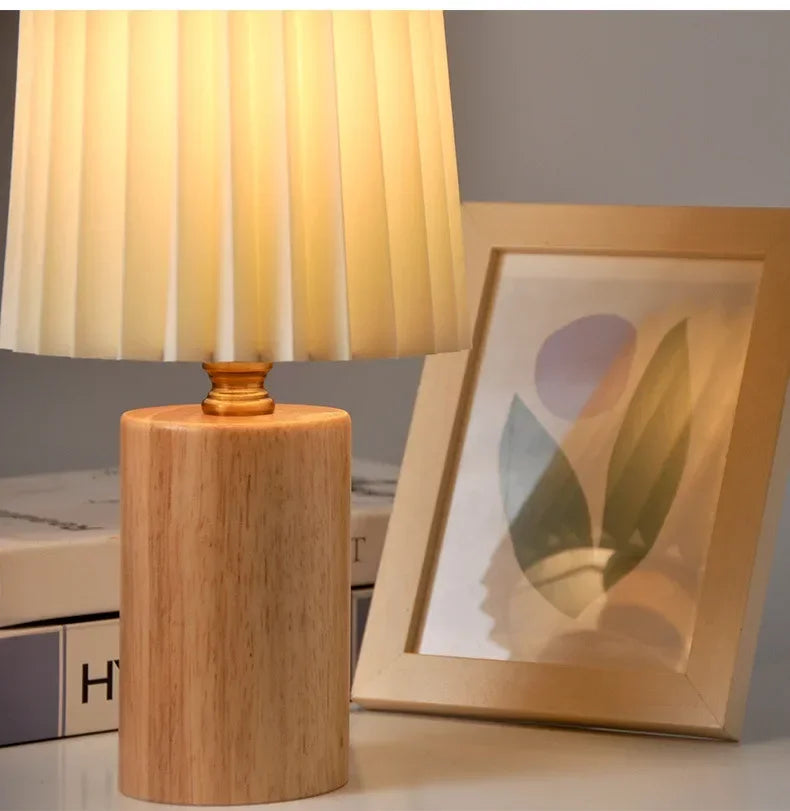 Pleated Shade Wood Base Lamp