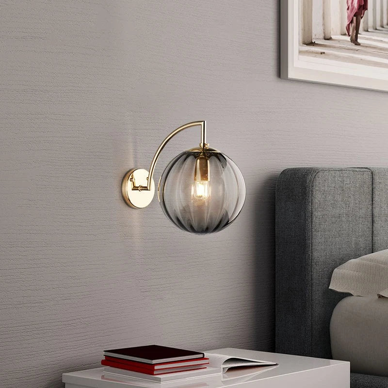 Brass and Tinted Glass Ball Sconce