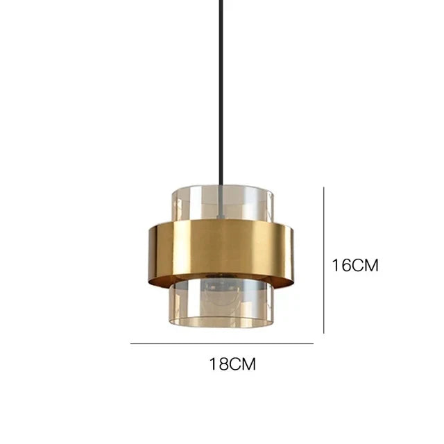 Brass Band Glass Cylinder Pendant