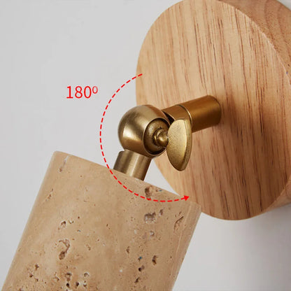 Travertine and Wood Wall Lamp