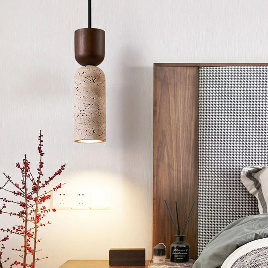 Travertine and Walnut Pendant