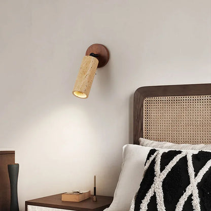 Travertine and Wood Wall Lamp