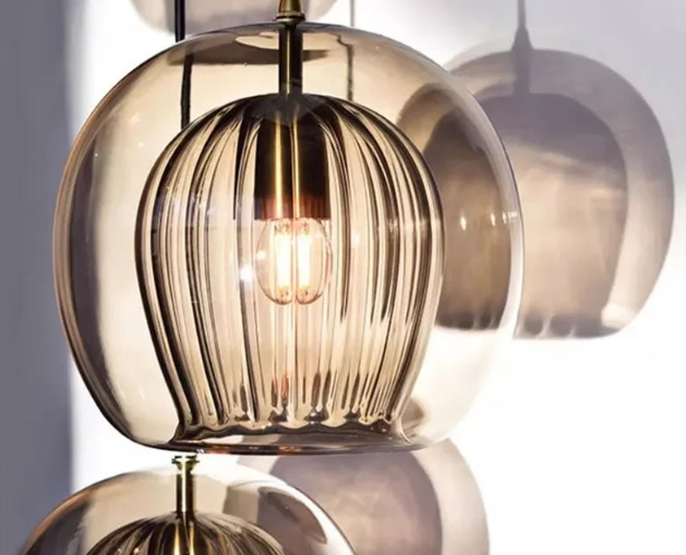 Ribbed Glass Sphere Pendant