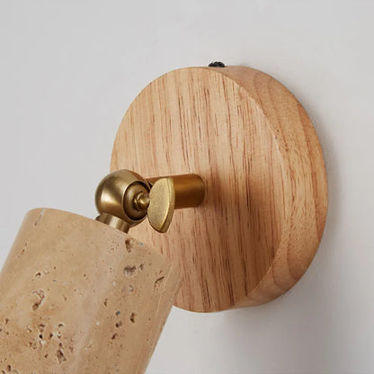 Travertine and Wood Wall Lamp