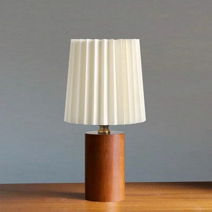 Pleated Shade Wood Base Lamp