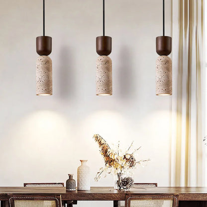 Travertine and Walnut Pendant