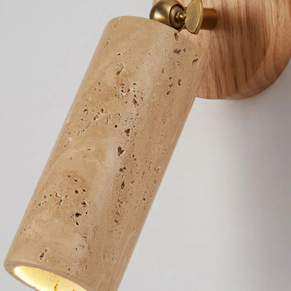 Travertine and Wood Wall Lamp