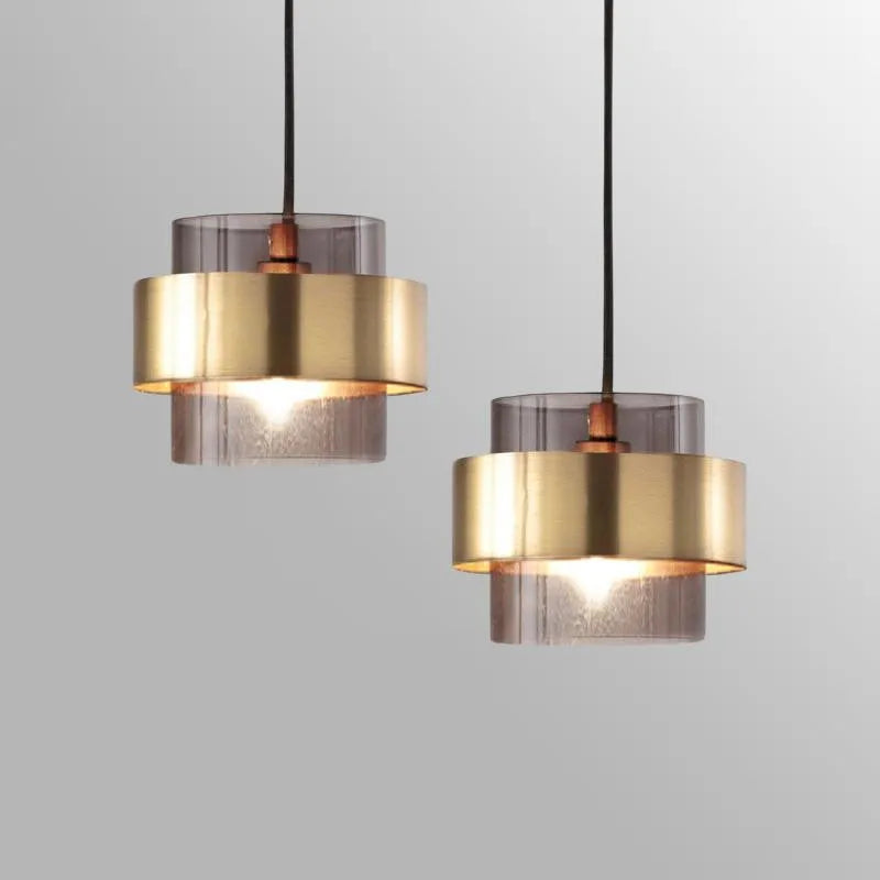 Brass Band Glass Cylinder Pendant