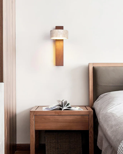 Travertine and Walnut Wall Lamp