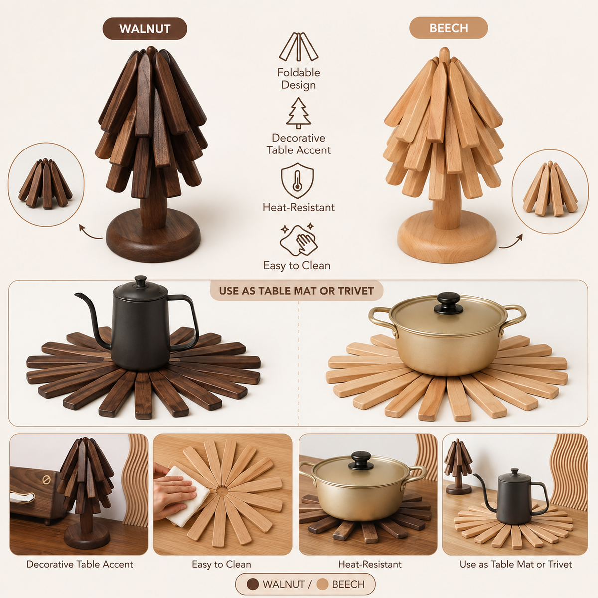Foldable Wooden Table Mat
