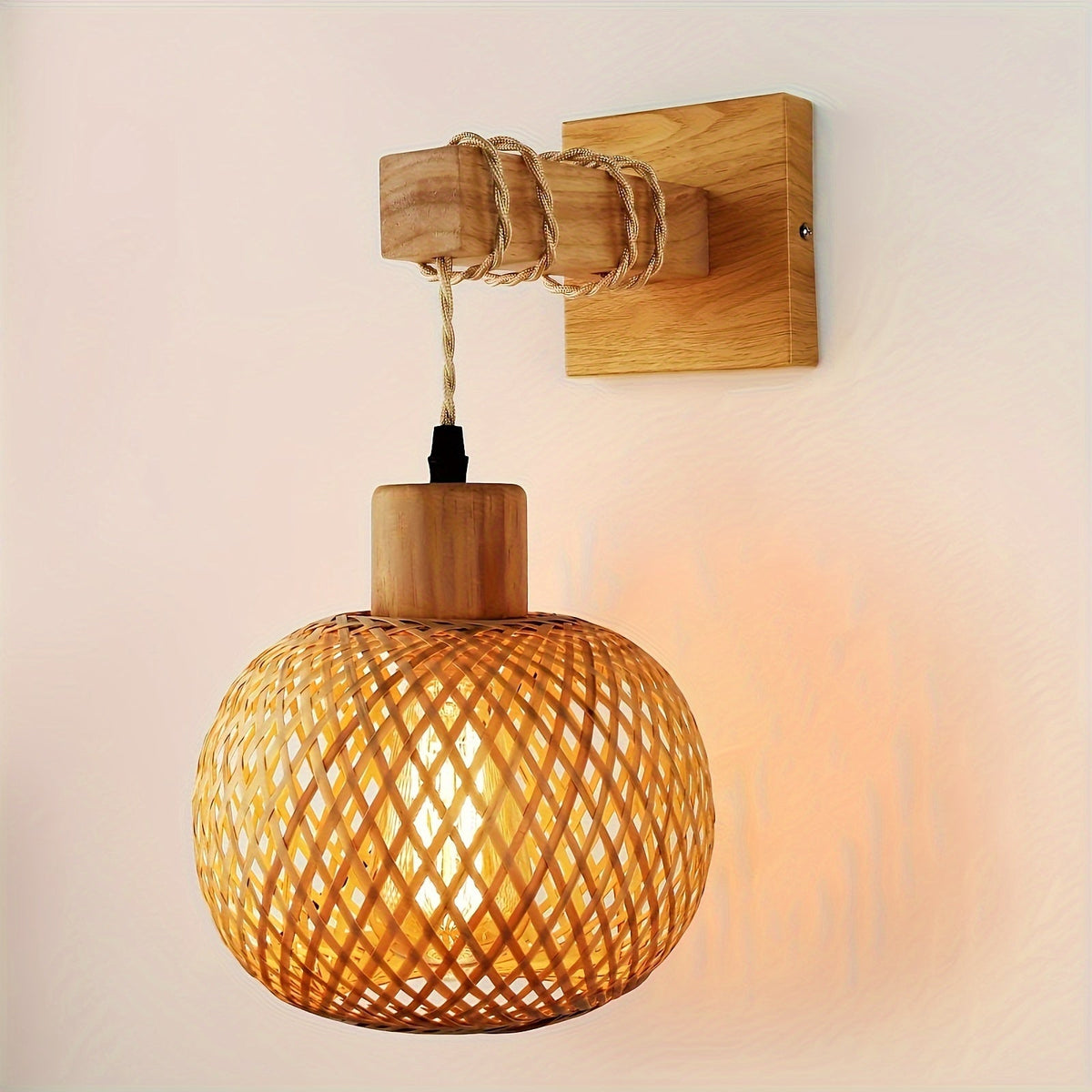 Rustic Rattan and Wood Sconce