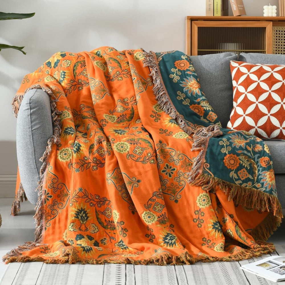 Cotton Reversible Fringe Throw