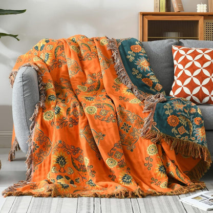 Cotton Reversible Fringe Throw