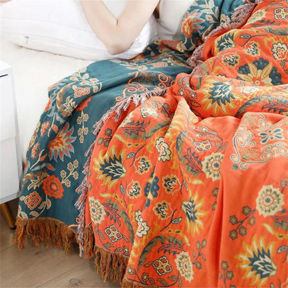 Cotton Reversible Fringe Throw
