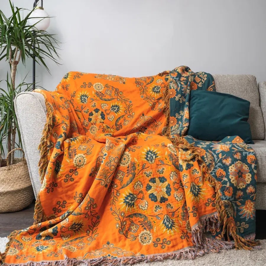 Cotton Reversible Fringe Throw