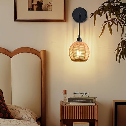 Boho Rattan Adjustable Wall Lamp