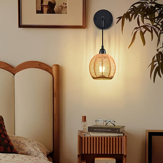 Boho Rattan Adjustable Wall Lamp