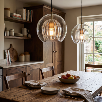 Ribbed Glass Sphere Pendant