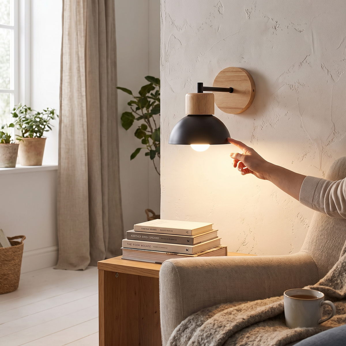 Wood and Metal Bedside Wall Lamp