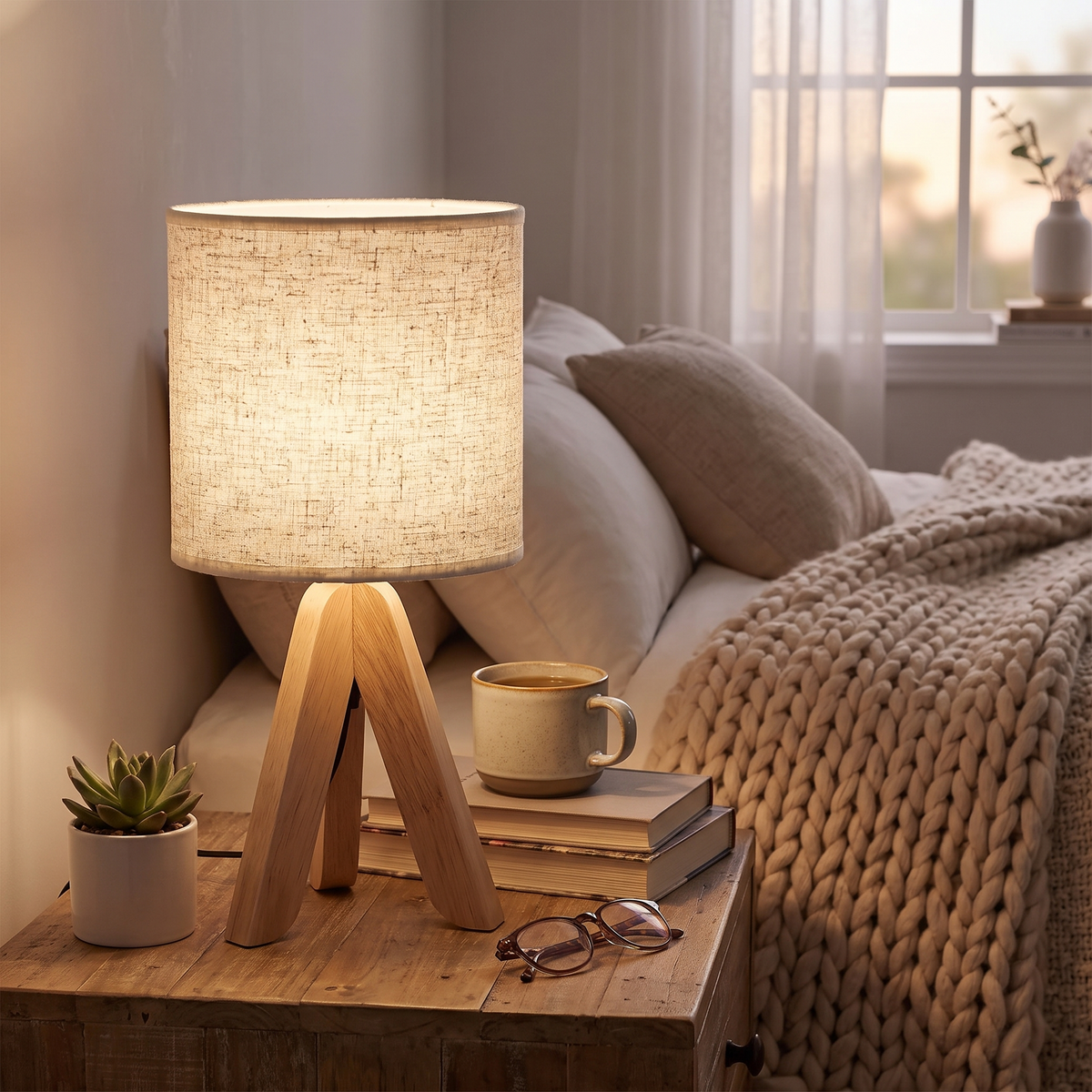 Nordic Wooden Tripod Table Lamp