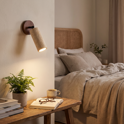 Travertine and Wood Wall Lamp