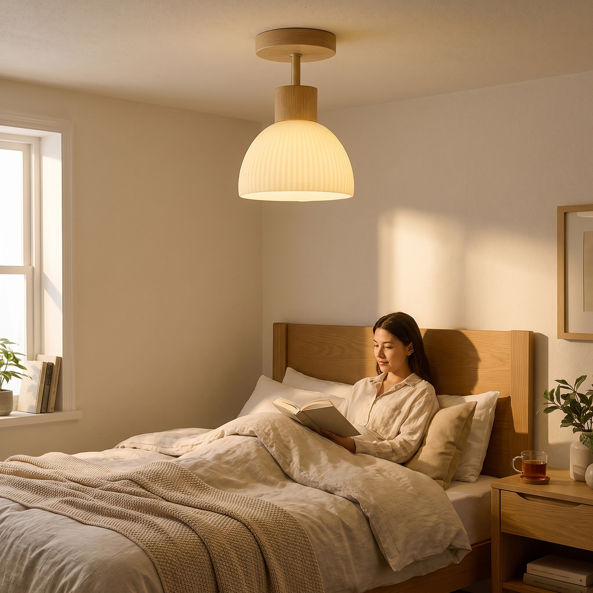 Ailse Wood and Glass Ceiling Lamp