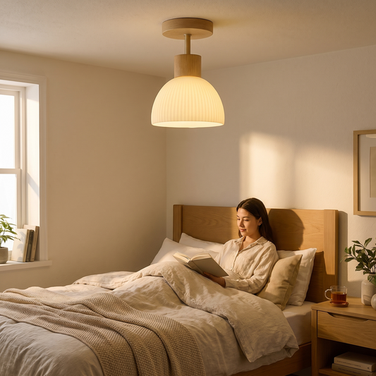 Ailse Wood and Glass Ceiling Lamp
