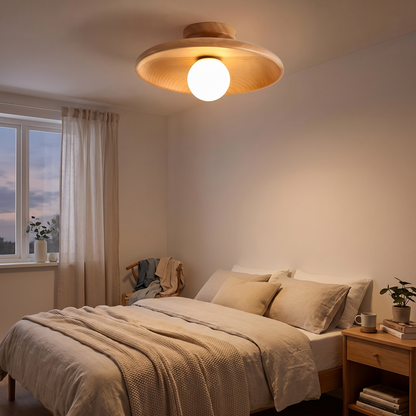 Wooden Semi-Flush Ceiling Light