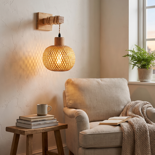 Rustic Rattan and Wood Sconce